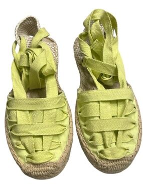 NWOB Soludos Espadrille Sandal Luella Lace Up Bright Citron Jute Sz 6/EU36.5